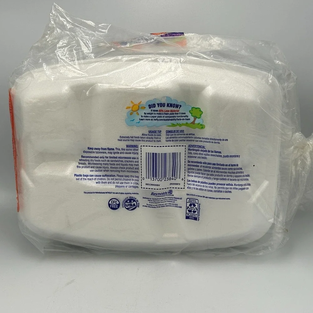 Hefty Foam Trays Plates Divided Soak Proof Compartment 9 x 11 inches Styrofoam